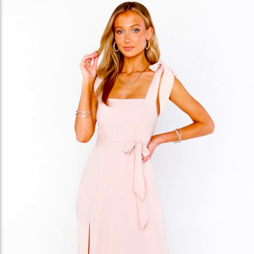 Dusty Pink Bridesmaid Square Neck Midi Dress